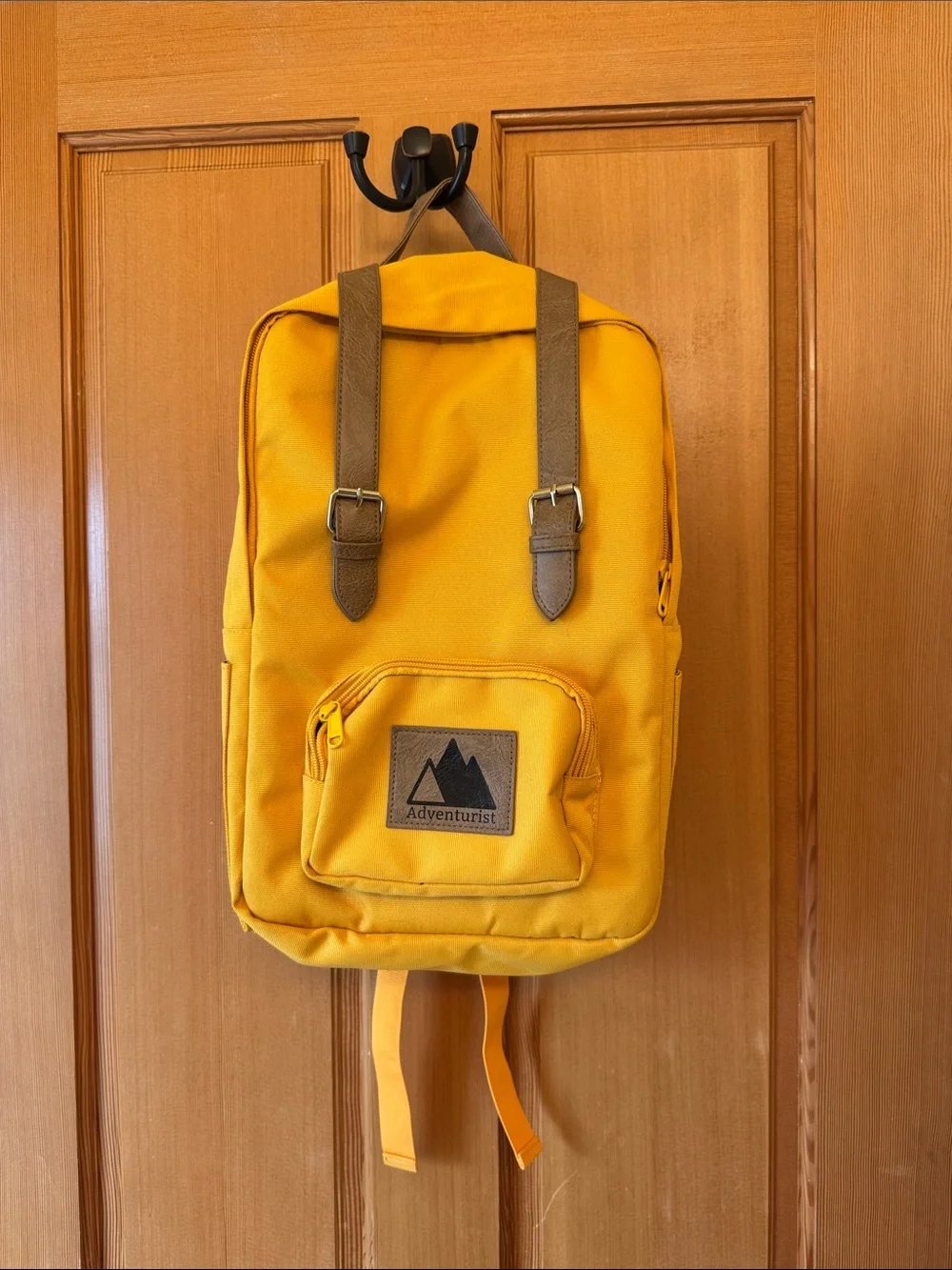 Yellow Canvas Backpack with Brown Accents